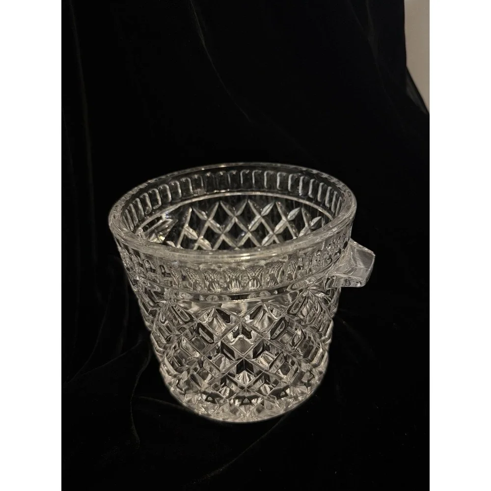 Vintage Czech 24% Lead Glass Diamond CRYSTAL double Tab Handle ICE BUCKET